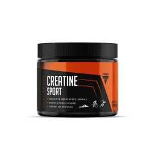Suplement diety "CREATINE SPORT" w czarnym opakowaniu z pomarańczowymi akcentami.