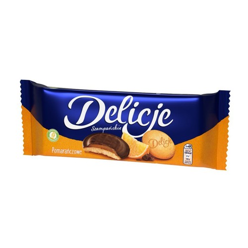 Biszkopty z galaretką pomarańczową oblane czekoladą  Delicje 147 g