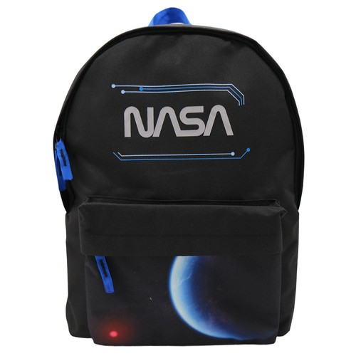 Plecak NASA w kolorze czarnym z nadrukiem planety i czerwonego punktu.