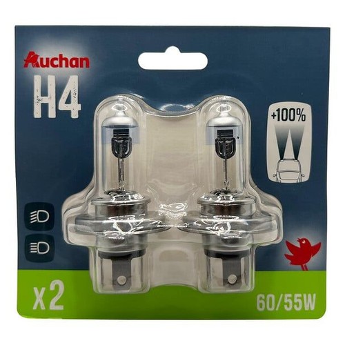 Zestaw żarówek samochodowych 2szt H4 +100% 60/55W Auchan 1 sztuka
