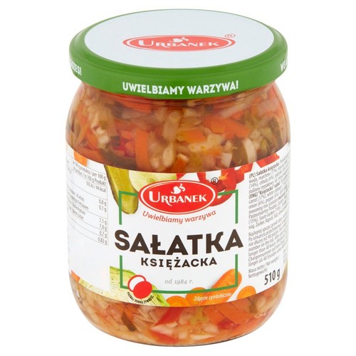 Urbanek Sałatka Księżacka, mieszanka warzyw w słoiku. Masa netto 510g.