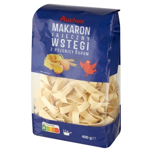 Makaron walcowany, z pszenicy durum, jajeczny, wstęgi Auchan 400 g