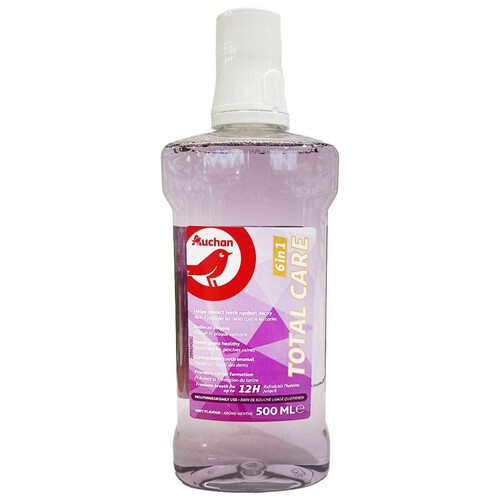 Płyn do płukania jamy ustnej pełna ochrona 6w1 Auchan 500 ml