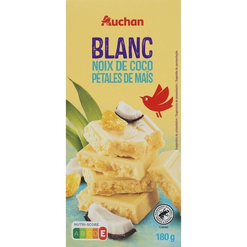 Czekolada biała z kokosem i płatkami kukurydzianymi   Auchan 180 g