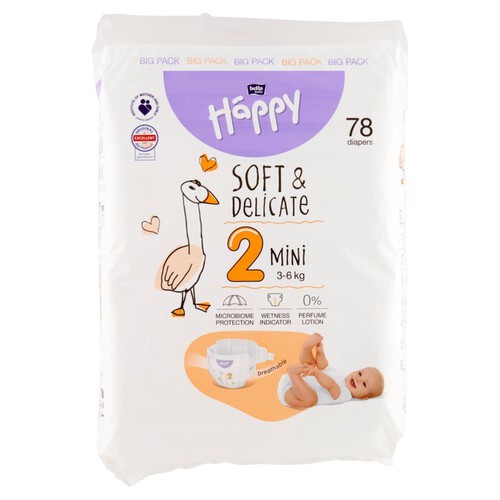 Pieluszki mini 2 3-6 kg  Bella Baby Happy 78 sztuk