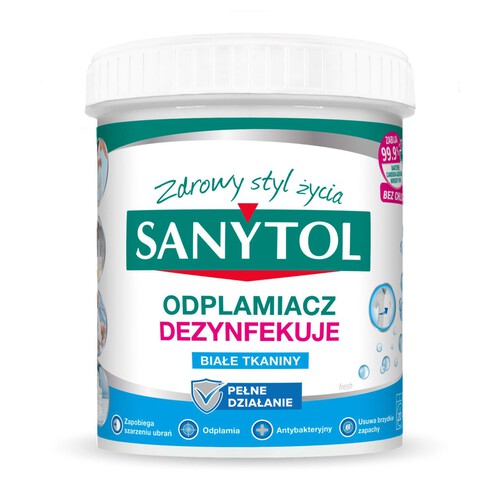 Odplamiacz dezynfekuje białe tkaniny Sanytol 450 g