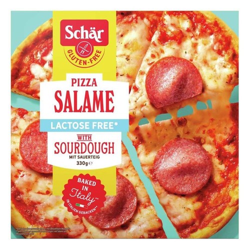 Pizza Schär Salame 330g, bezglutenowa i bez laktozy. Z zakwasem.