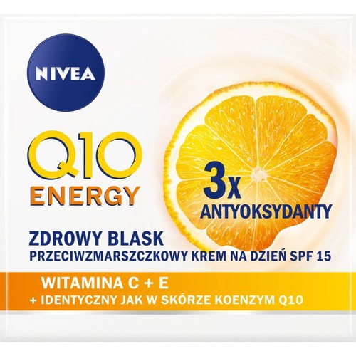 Krem NIVEA Q10 Energy SPF 15. Przeciwzmarszczkowy, z 3x antyoksydantami, witaminą C+E i koenzymem Q10.