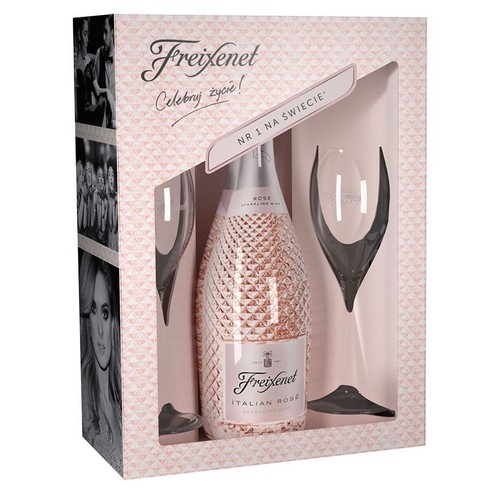 Wino włoskie musującer różowe Italian Rose alk. 11,0% obj. + 2 kieliszki Freixenet 750 ml