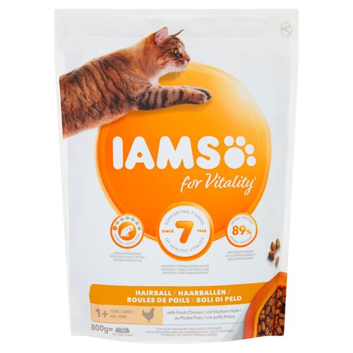 Karma sucha dla dorosłych kotów z problemem kul włosowych  IAMS 800 g