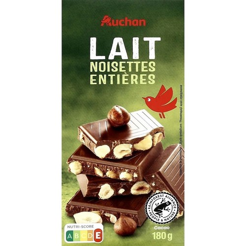 Czekolada mleczna z całymi orzechami laskowymi Auchan 180 g