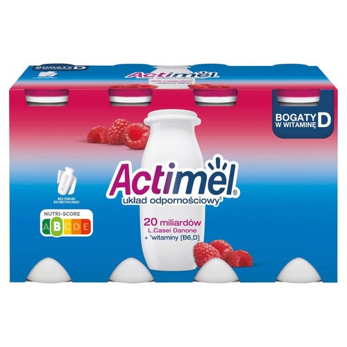 Actimel L.casei z witaminami B6 i D malinowy Danone 8 x 100 g
