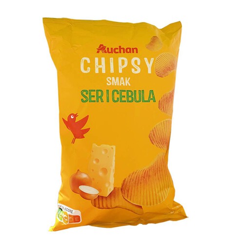 Chipsy ziemniaczane grubo krojone o smaku sera i cebuli Auchan 140 g