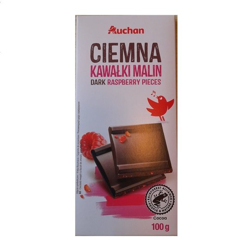 Czekolada ciemna z kawałkami malin Auchan 100 g