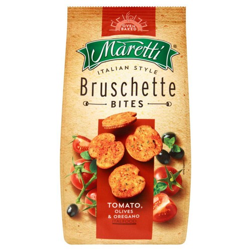 Bruschette Pieczone krążki chlebowe o smaku pomidory oliwki oregano  Maretti 70 g