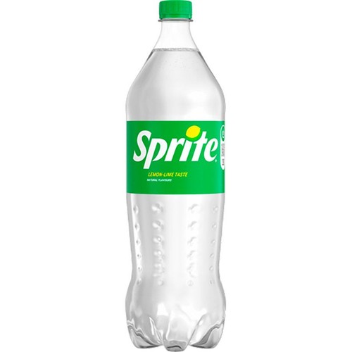 Duża plastikowa butelka napoju gazowanego Sprite o smaku cytrynowo-limonkowym. Etykieta jest zielona z białym napisem 'Sprite' i informacją o smaku cytrynowo-limonkowym oraz naturalnych aromatach.
