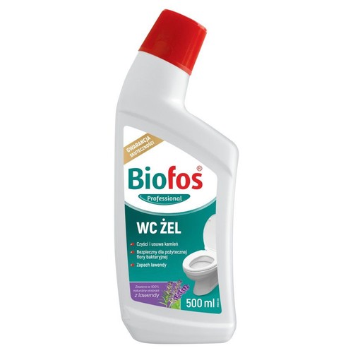 Butelka żelu WC Biofos Professional 500 ml. Czyści, usuwa kamień, z naturalnym ekstraktem z lawendy.