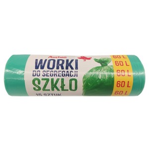 Worki do segregacji śmieci 60L szkło Auchan 15 sztuk