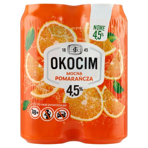Piwo jasne Mocna Pomarańcza alk. 4,5% obj. Okocim 4 x 500 ml