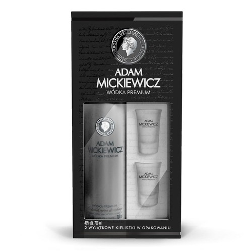 Wódka czysta Premium alk. 40,0% obj. + 2 kieliszki   Adam Mickiewicz 700 ml