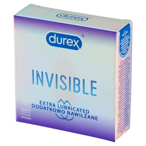 Prezerwatywy Invisible dodatkowo nawilżane Durex 3 sztuki