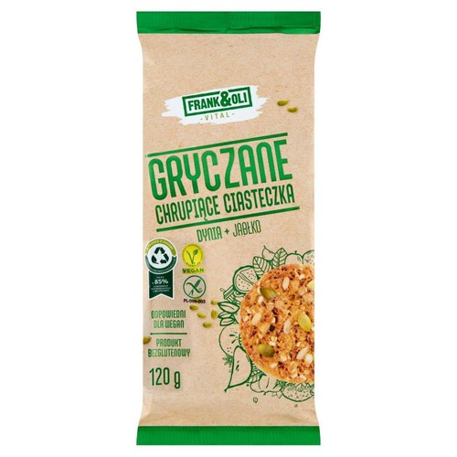 Ciastka wegańskie gryczane z pestkami dyni i z dodatkiem jabłka  Frank&Oli 120 g
