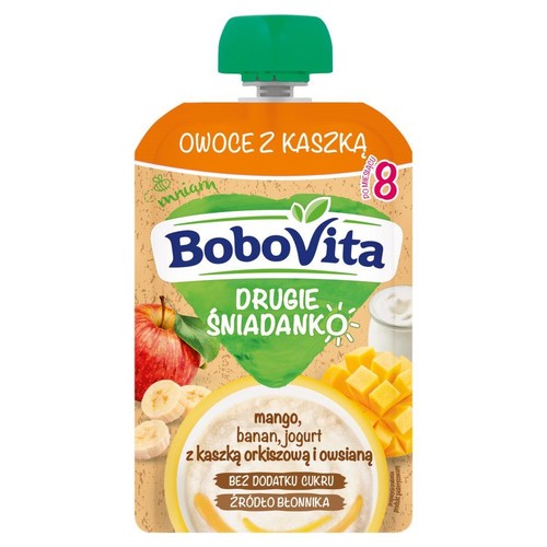 Drugie śniadanko mango, banan, jogurt z kaszką orkiszową i owsianą po 8 miesiącu BoboVita 100 g