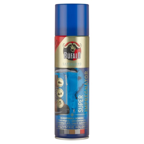 Bufalo Super Impregnator 400 ml. Spray do ochrony obuwia, odzieży i innych materiałów przed wodą i zabrudzeniami.