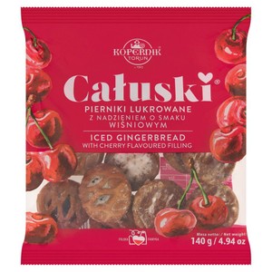 Całuski Pierniki lukrowane z nadzieniem o smaku wiśniowym   Kopernik 140 g