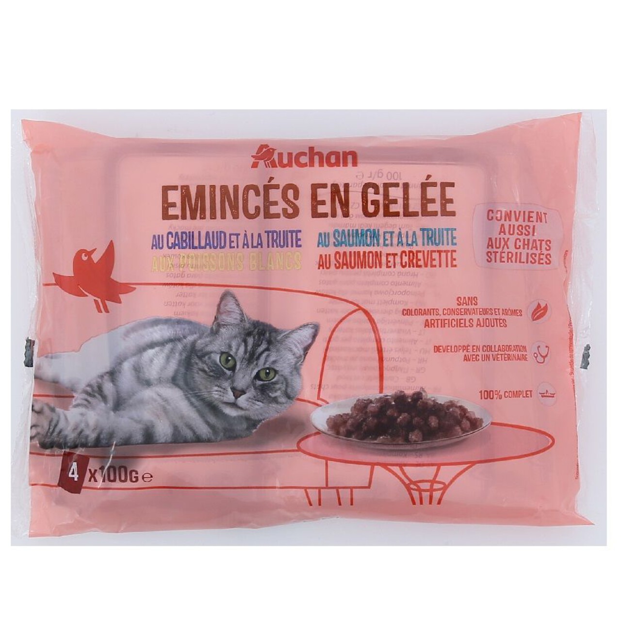 Mokra karma dla kotów mix rybny Auchan 4 x 100 g