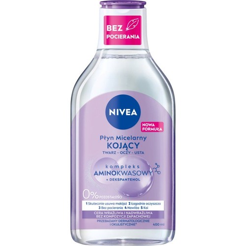 NIVEA Płyn Micelarny Kojący 400 ml. Do twarzy, oczu i ust. Bez pocierania, z kompleksem aminokwasowym. Do cery wrażliwej.