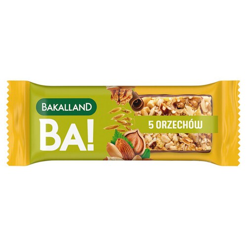 Baton zbożowy z orzechami oraz polewą o smaku kakaowo-mlecznym Bakalland 40 g