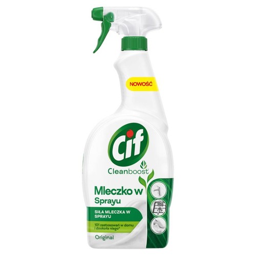 Cif Cleanboost Mleczko w Sprayu, Original. Biała butelka z zielonym spryskiwaczem. Nowość.