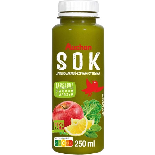 Sok jabłko-jarmuż-szpinak-cytryna   Auchan 250 ml
