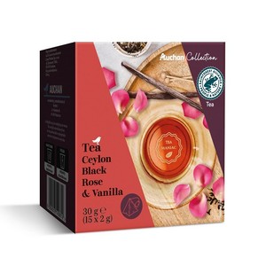 Czarna herbata z płatkami róży i aromatem waniliowym Auchan Collection  15 x 2 g