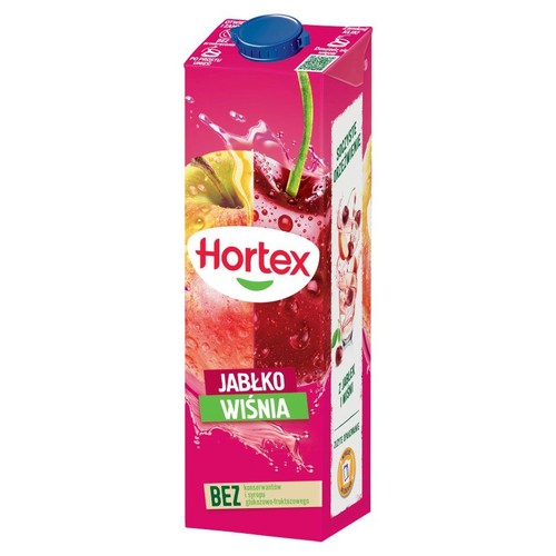 Hortex sok jabłko-wiśnia w kartonie 1L. Bez konserwantów i syropu glukozowo-fruktozowego.