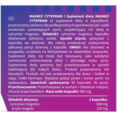 Cytrynian Magnezu Proactive 90 kapsułek