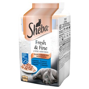 Mokra karma 3 smaki rybne w sosie dla kota Sheba 6 x 50 g
