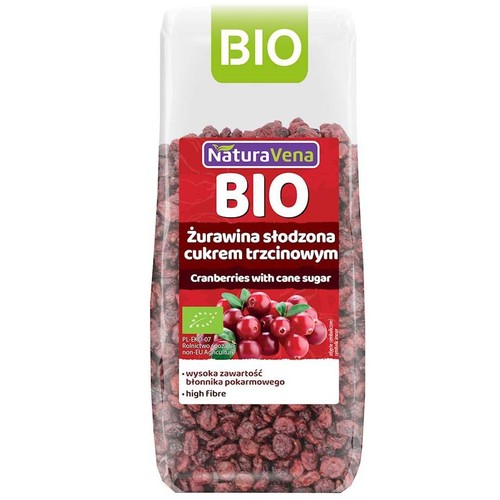 BIO Żurawina słodzona cukrem trzcinowym NaturaVena 100 g