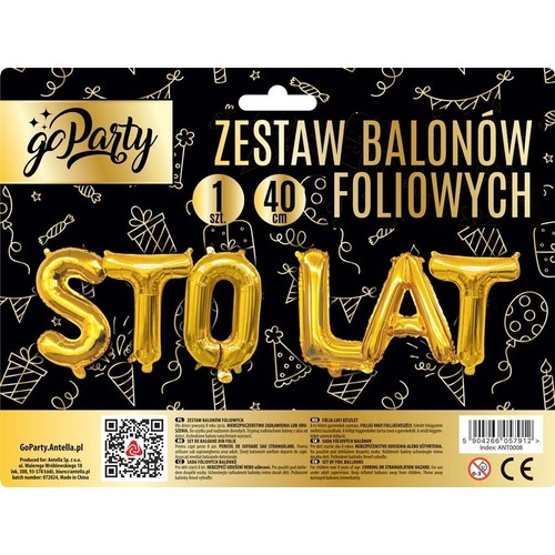 Zestaw balonów foliowych STO LAT złote GoParty 1 sztuka
