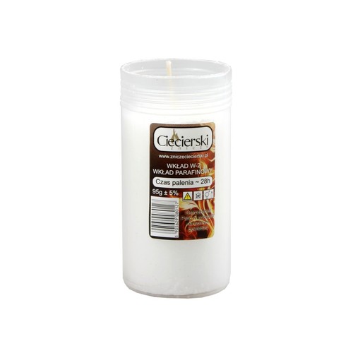 Biały wkład parafinowy Ciecierski W-2, 95g, czas palenia 28h.