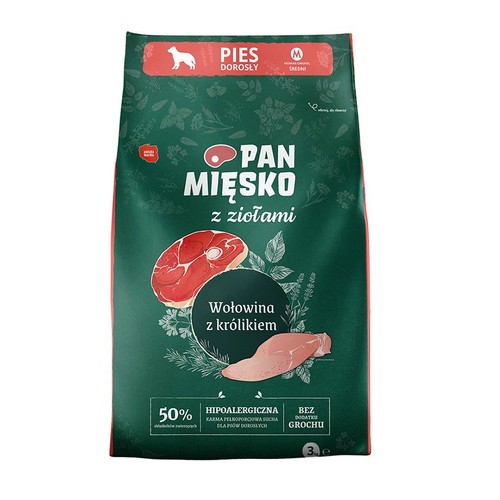 Karma sucha dla psów z ziołami wołowina z królikiem   Pan Mięsko 3 kg