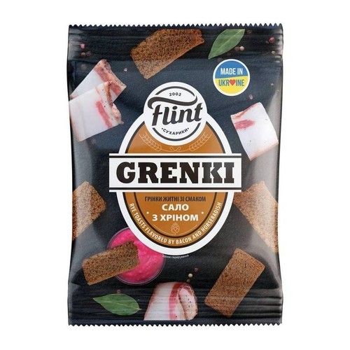 Grzanki żytnie o smaku słoniny z chrzanem Grenki Flint 70 g