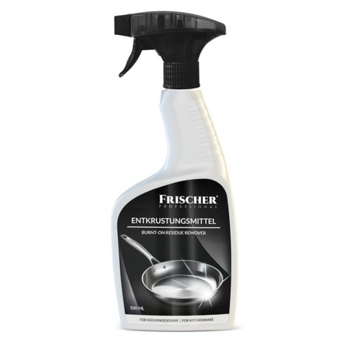 Biała butelka sprayu Frischer Professional Entkrustungsmittel do usuwania przypaleń, 500 ml.