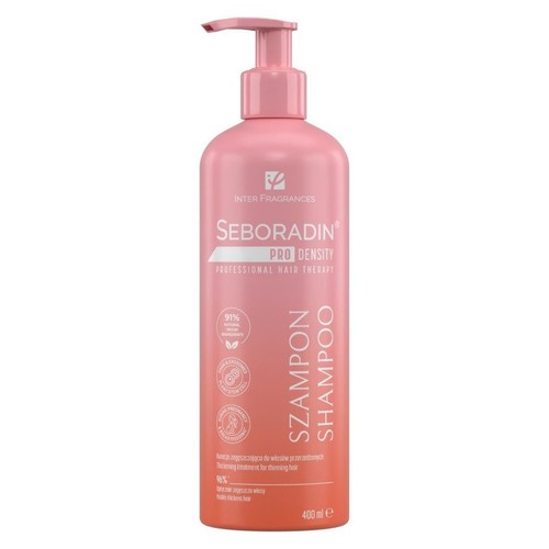Butelka szamponu Seboradin Pro Density 400 ml, różowa, z pompką.