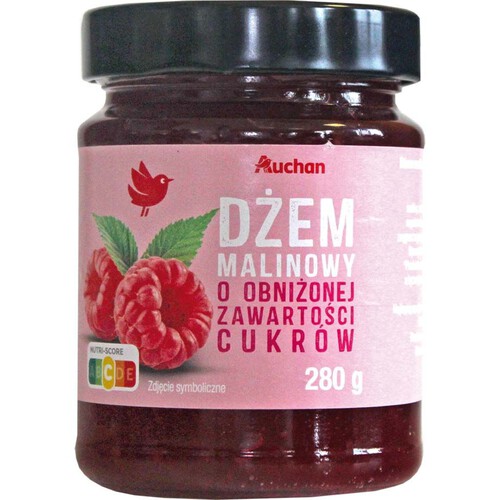 Dżem malinowy  o obniżonej zawartości cukrów Auchan 280 g