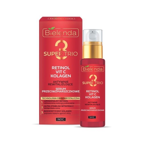 Aktywnie rewitalizujące serum przeciwzmarszczkowe na noc, RETINOL + VIT C + KOLAGEN Bielenda  30 ml