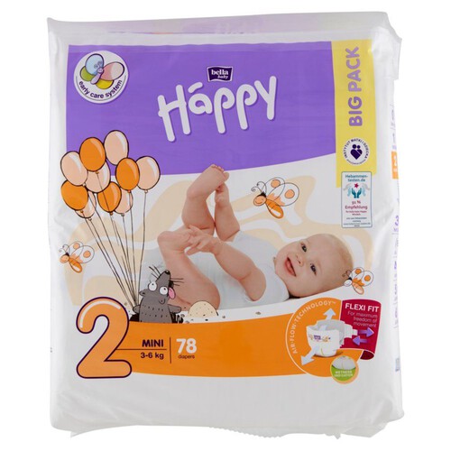 Pieluszki Mini 2 6-6 kg Bella Baby Happy 78 sztuk