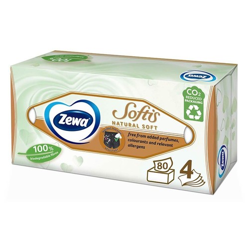 Chusteczki kosmetyczne Natural Soft  Zewa Softis  80 sztuk