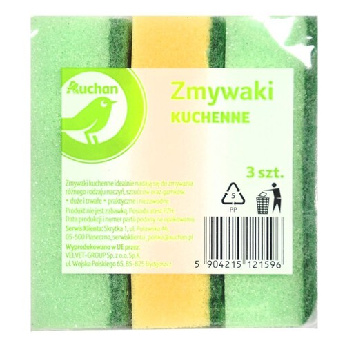 Zmywaki szorstkie z gąbką Auchan 3 sztuki